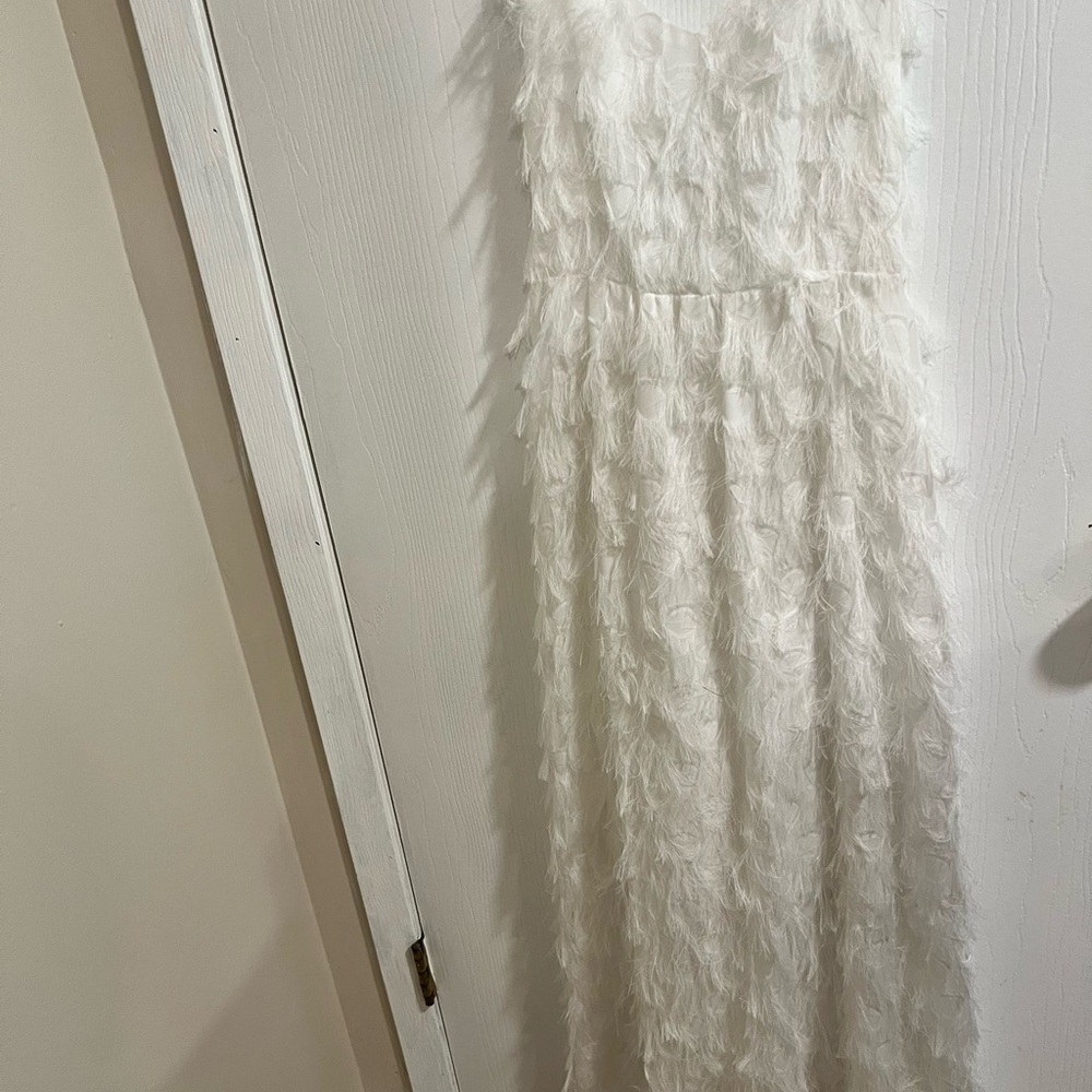 Elegant White Feathered Dress